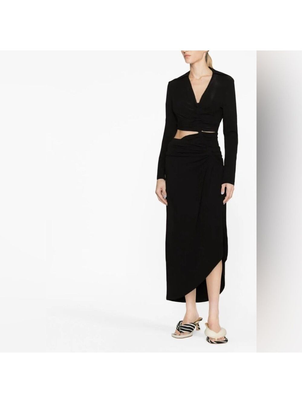 Off-White Asymmetrical Cut Out Draped Midi Dress in Black Size Large - Picture 16 of 16